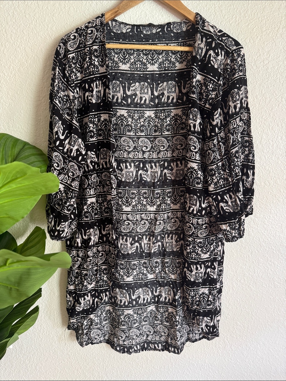 Zanzea Black & White Elephant Print Open Cardigan